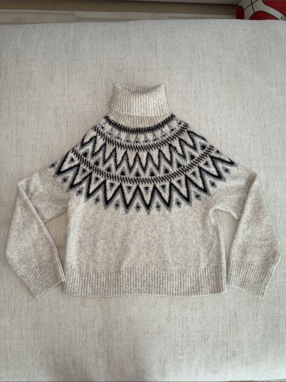 H&M Jacquard-knit Turtleneck Sweater Cream & Black Small
